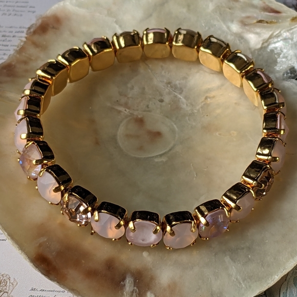 Swarovski Element Pink Blush Powder   Crystal Stretch Bracelet in Yellow Gold - Picture 5 of 6